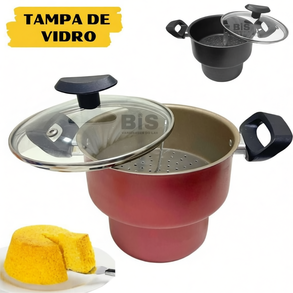 Cuscuzeiro Antiaderente Com Tampa Vidro  Teflon Cuscuz Nordeste Mini Cuscuzeira