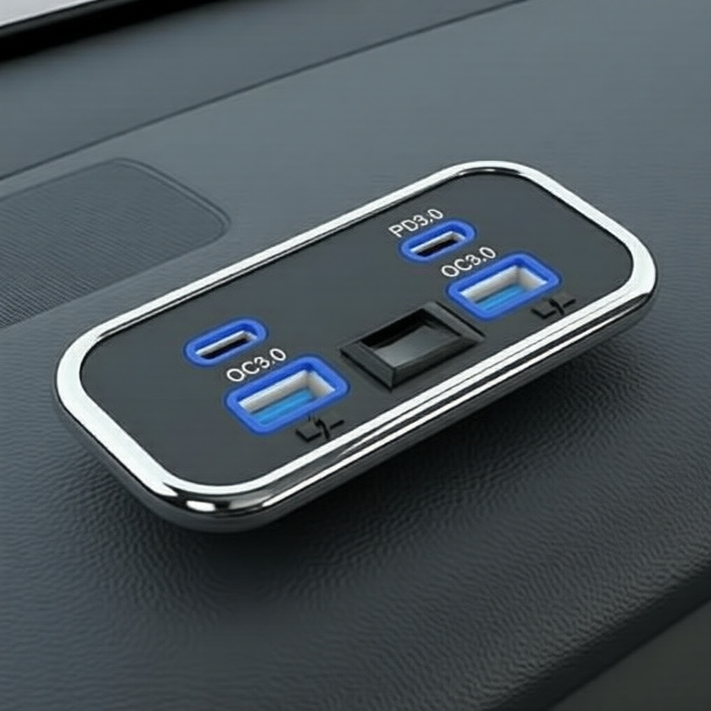 Carregador Veicular 12V/24V 76W Dual PD3.0 QC3.0 com 4 Portas Tipo-C/USB IP à Prova d’Água para Carregamento Rápido