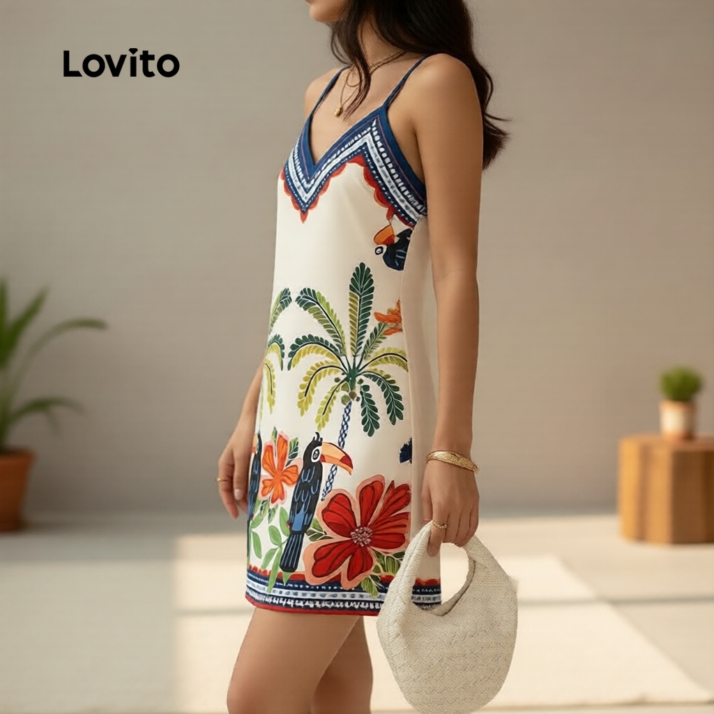 Lovito Vestido Boêmio Alças Reguláveis Verão/Primavera Feminino LBL31253 em Oferta na Shopee