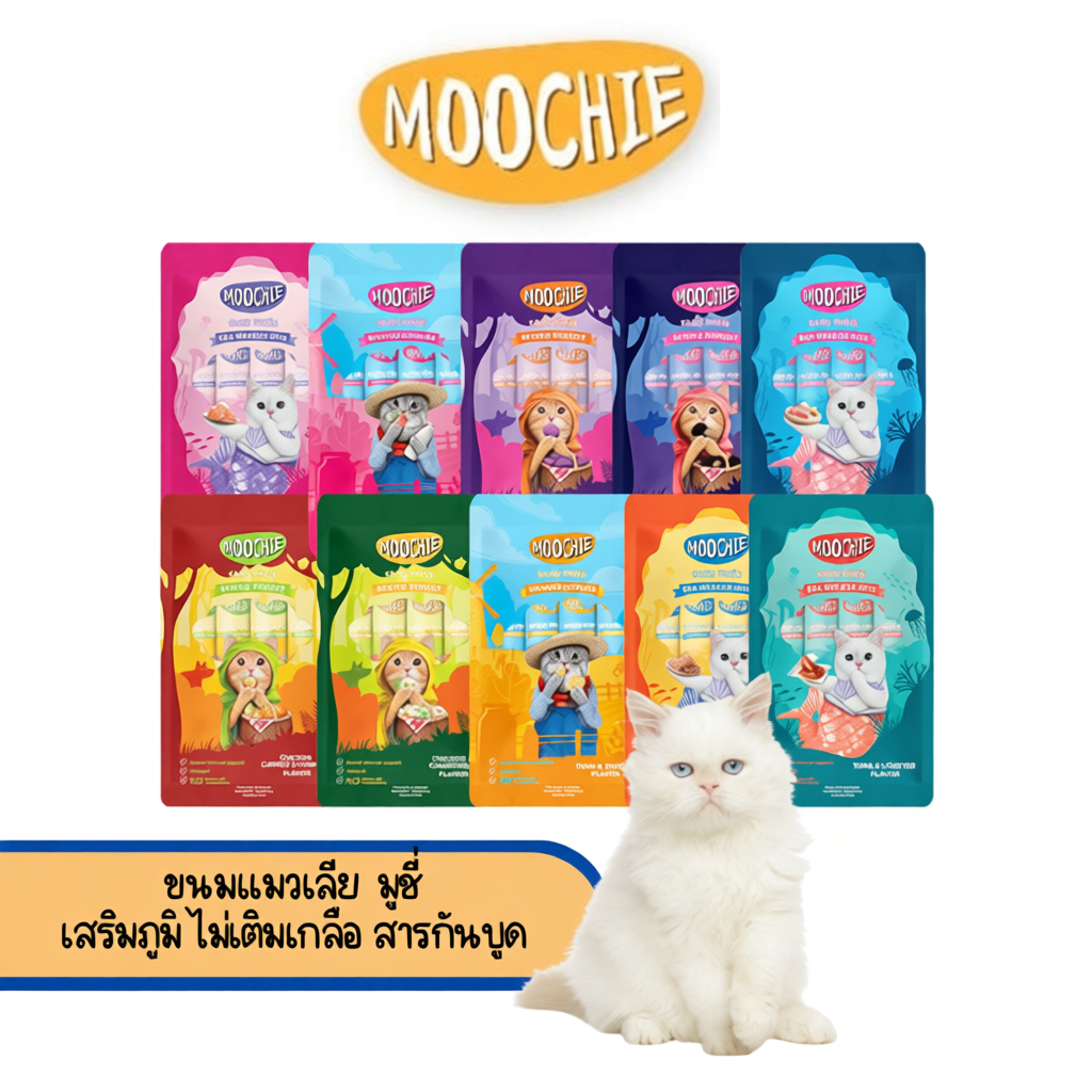 ขนมแมวเลีย Moochie  เสริมภูมิ ไม่เติมเกลือ สารกันบูด 25 ซอง