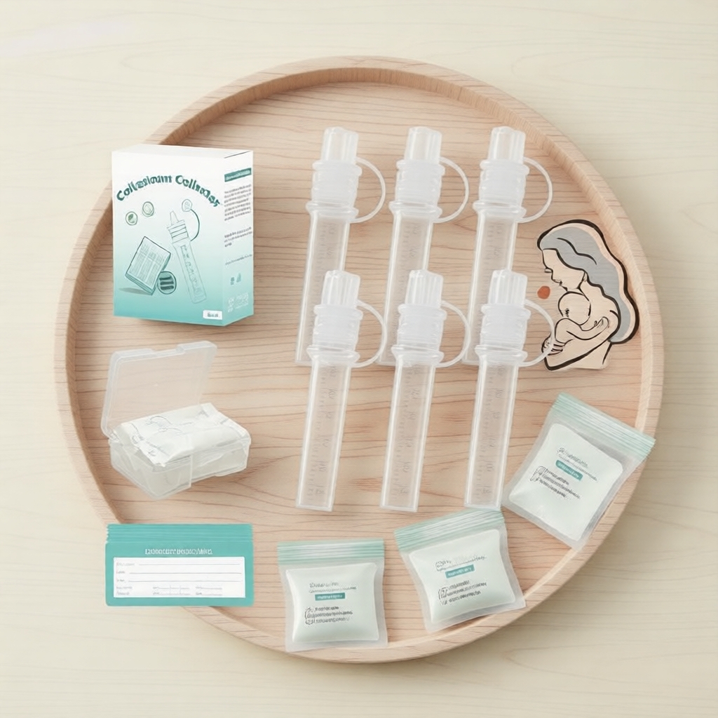 Kit Coletor de Colostro Pronto para Uso – Coletor de Leite Materno com Lenço de Tecido & Estojo Reutilizável (6ml x6)