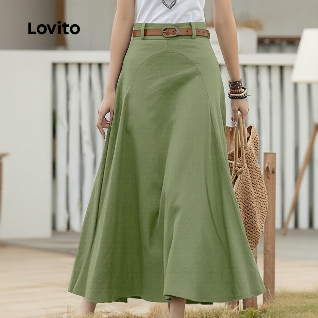 Lovito Saias Femininas Verde Exército com Zíper para Primavera Verão L171ED041 em Oferta na Shopee