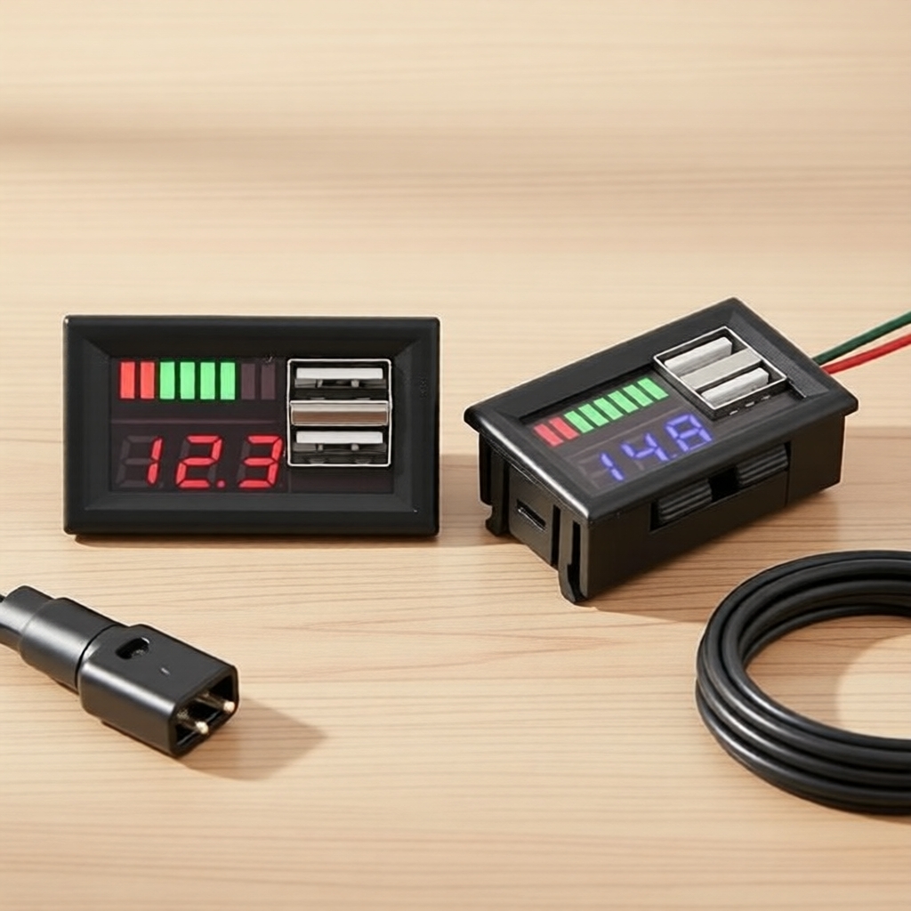 Voltímetro LED compacto 12V Painel com Carregador USB 5V 2A e Testador de Bateria para Veículos e Embarcações
