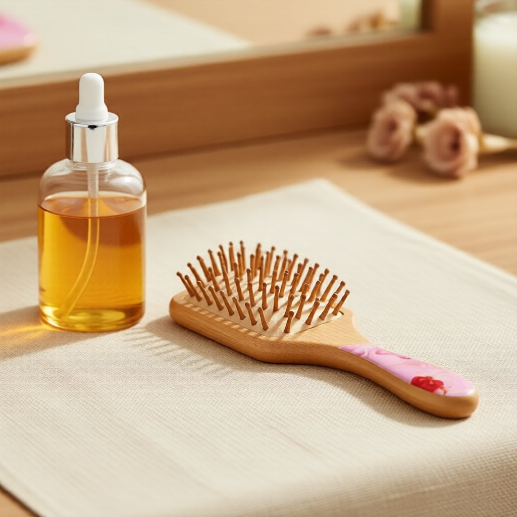 Conjunto de Escova de Cabelo de Bambu de Madeira – Design Floral, Ecológico, Massagem no Couro Cabeludo e Desembaraço