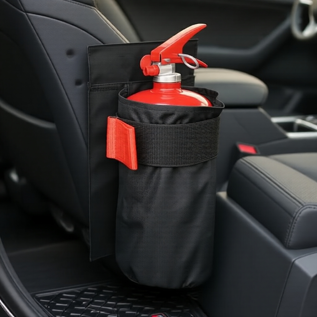 Bolsa organizadora para extintor de incêndio veicular, suporte de armazenamento para porta-malas e banco traseiro em