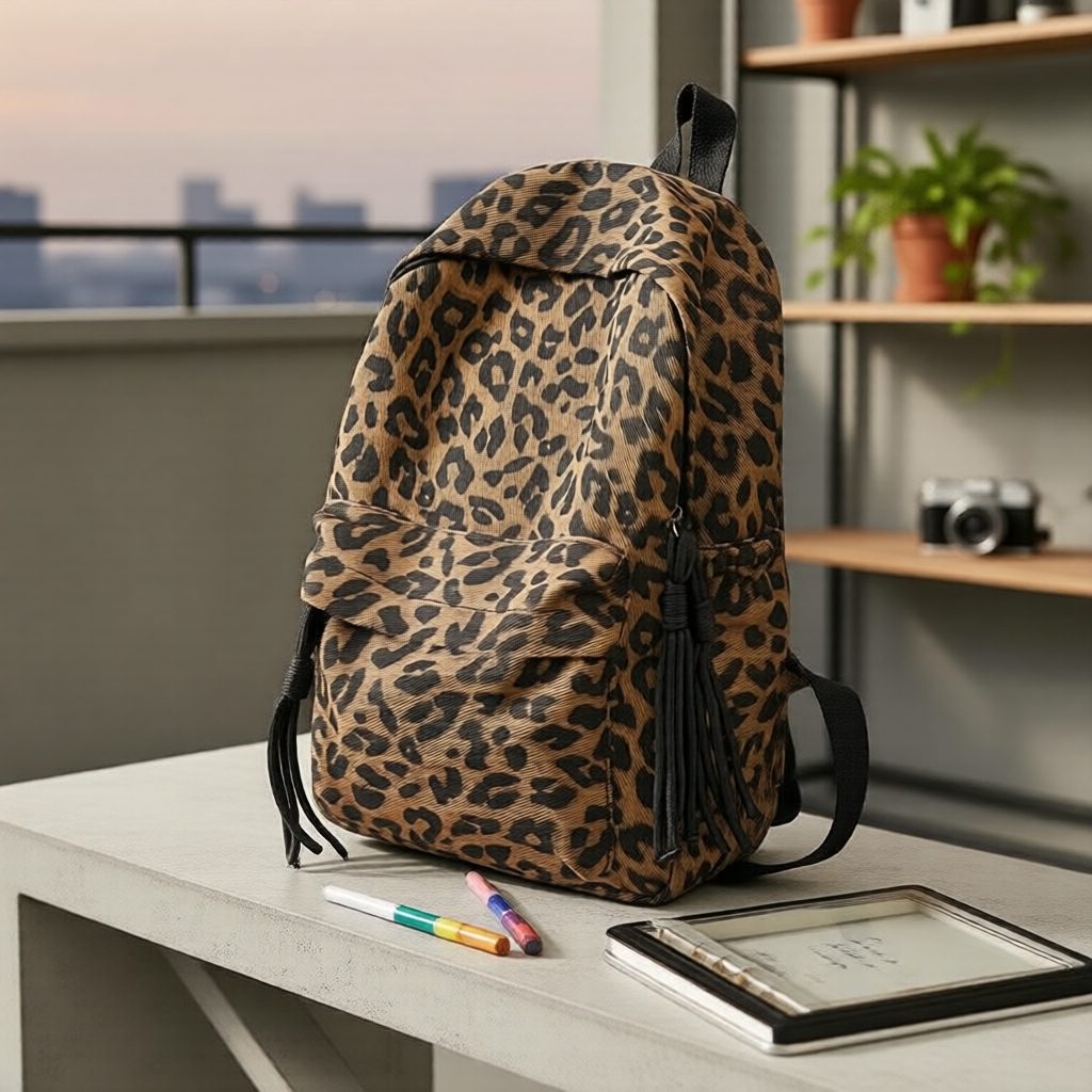 Mochila Feminina com Estampa de Onça, Mochila Urbana Moderna para Escola e Viagem, Leve