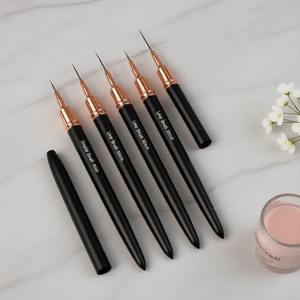 Conjunto de 5 Canetas para Nail Art de Metal Preto Laser, Ultra-finas