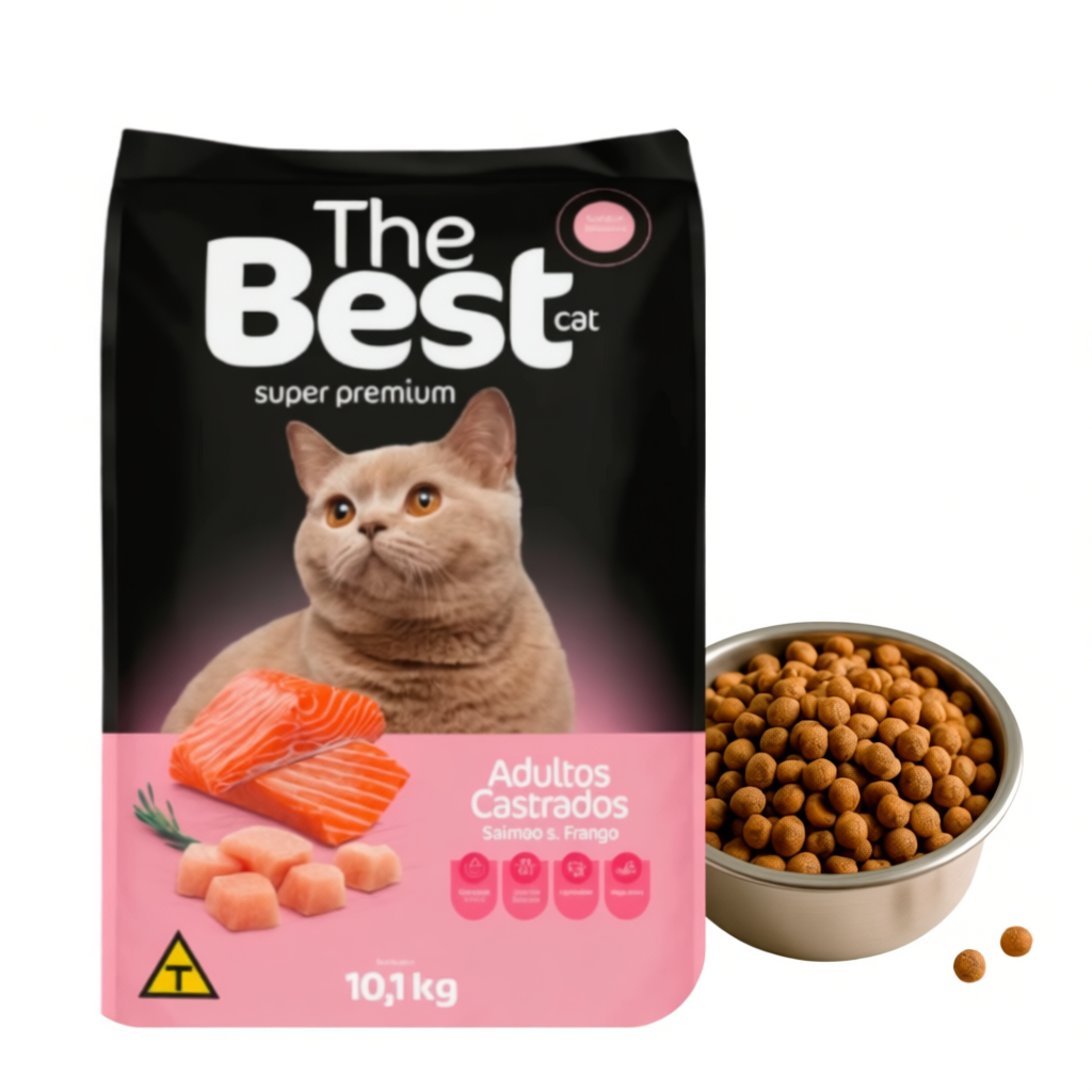 Ração The Best Cat Super Premium Alimento Gatos Adultos Castrados 10,1kg Salmão & Frango — R$ 111,00 em Shopee