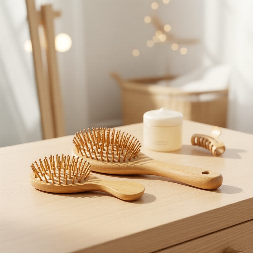 Conjunto de Escovas de Cabelo de Bambu para Massagem do Couro Cabeludo e Desembaraçar para Cuidado do Crescimento dos