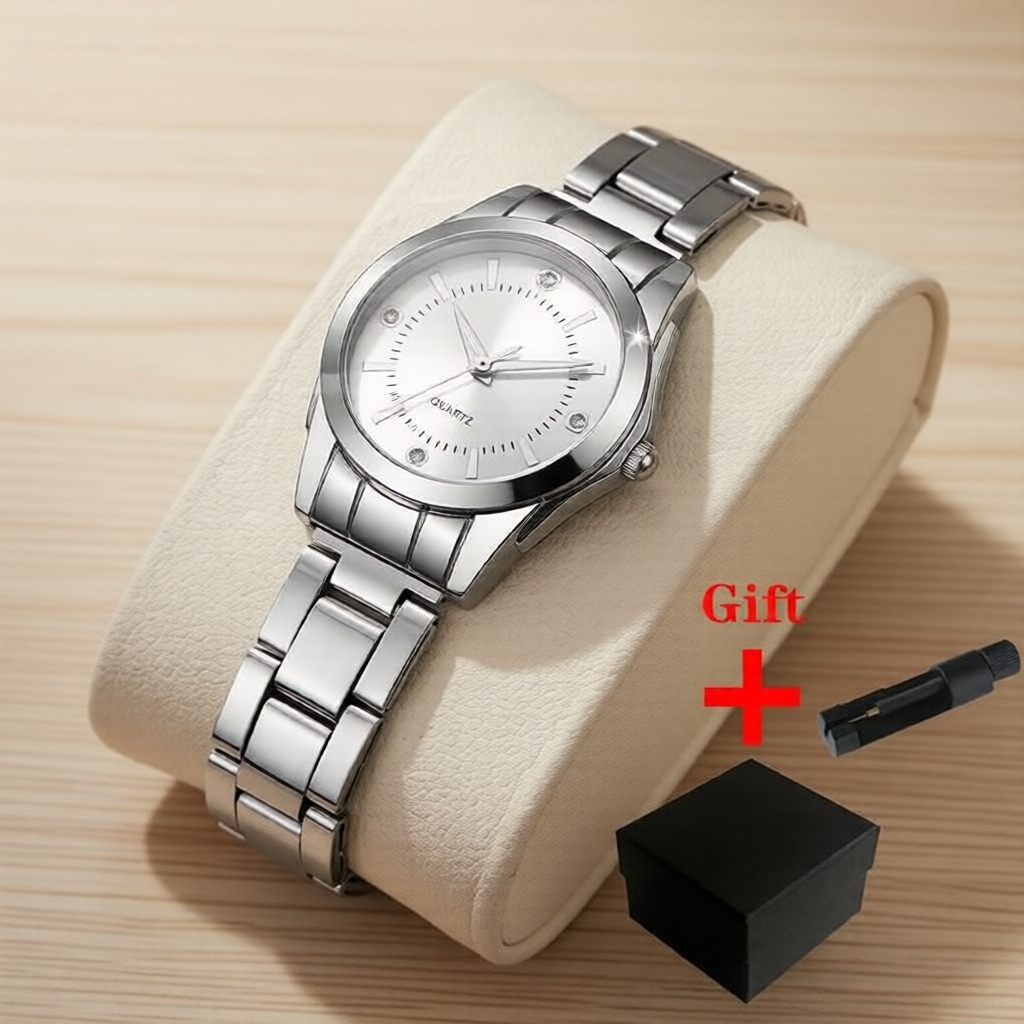 Relógio Feminino Elegante de Quartzo com Strass e Pulseira de Aço Inoxidável, Caixa de Presente Inclusa, Ideal para