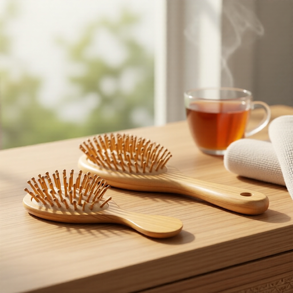 Conjunto de Escovas de Cabelo de Bambu para Massagem do Couro Cabeludo e Desembaraçar Cabelos para Homens e Mulheres