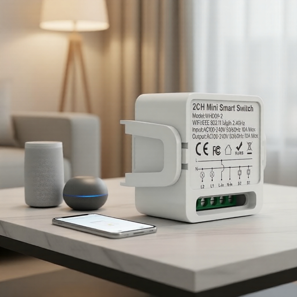  Interruptor Inteligente Tuya WiFi de 2-Gang, Controle de 2 Vias, Mini Disjuntor para Smart Life, Alexa/Google Home