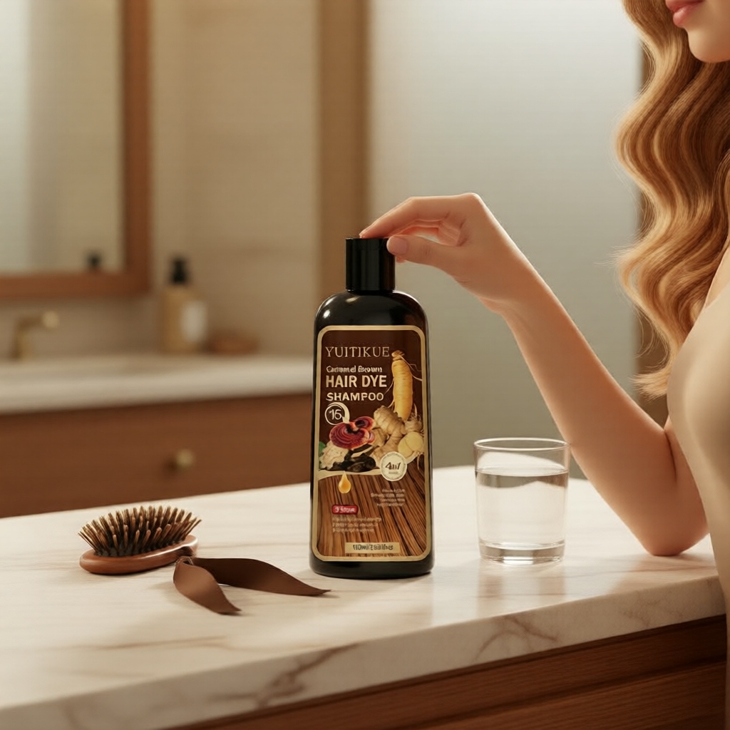 Shampoo de Tintura Marrom de Origem Vegetal – Cobertura Rápida de Grisalhos & Realce de Cor Vibrante