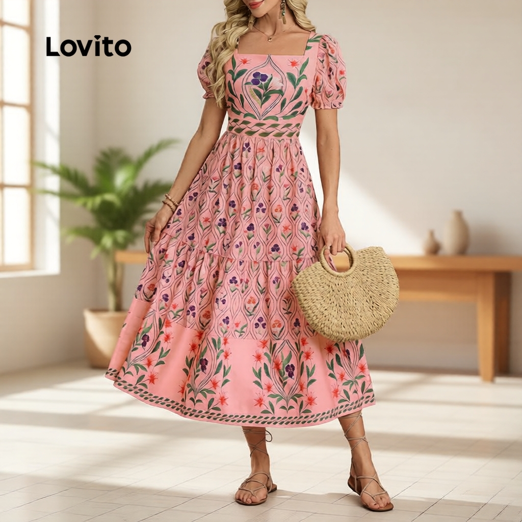 Lovito Vestido Boho Primavera/Verão com Zíper Rosa Feminino LBL30273 em Oferta na Shopee