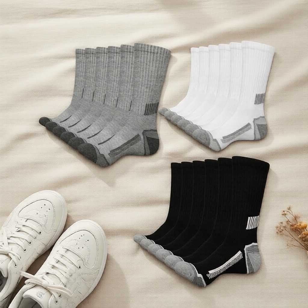  6/12/18 Pares Meias Masculinas Esportivas Cano Médio – Absorventes de Suor & Arejadas, Ideais para Corrida, Basquete e