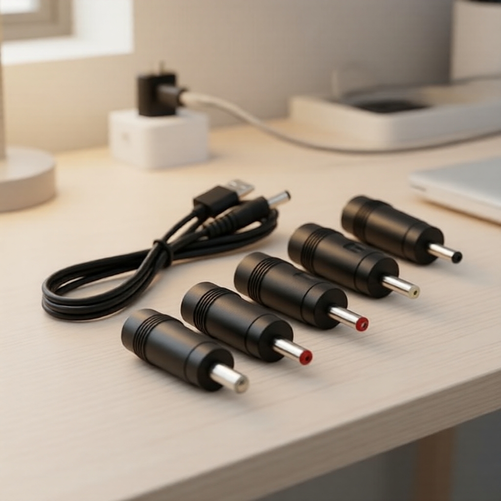 Cabo USB Universal para DC 5V com 5 Pontas Intercambiáveis para Roteador, Mini Ventilador e Caixa de Som