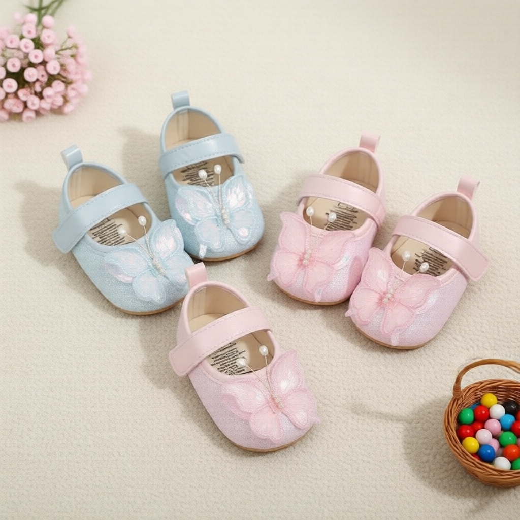 Elegantes Sapatilhas Mary Jane com Laço para Bebê Menina, Sola Macia Antiderrapante 0-12 Meses