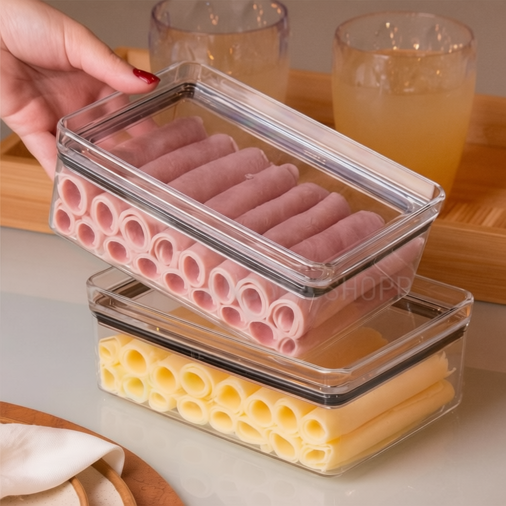 Kit 2 Porta Frios Hermético 770ml Presunto Queijo Mantimentos Organizador de Geladeira Acrilico