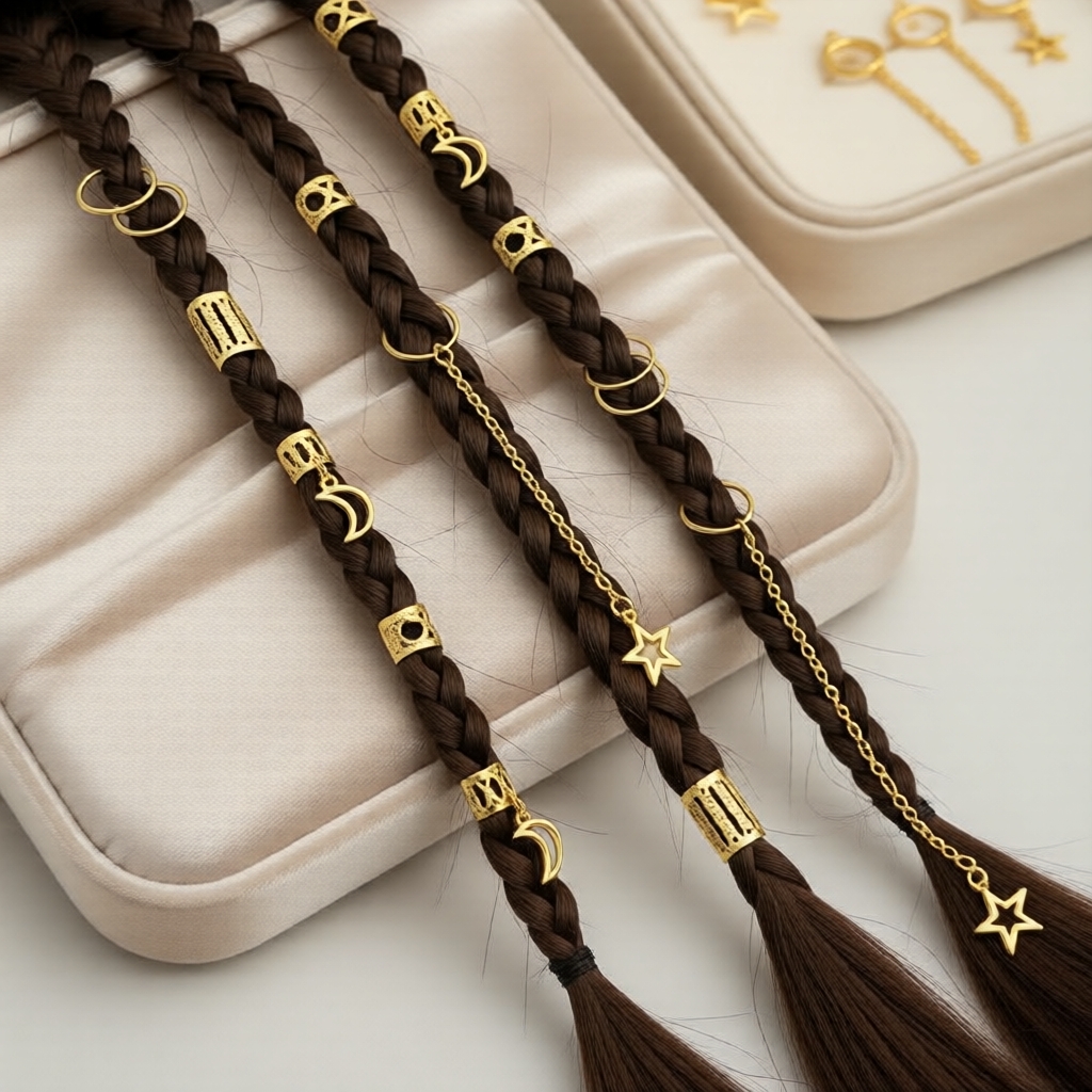 35 Peças Anéis de Cabelo Lua Estrela Oca para Tranças de Dreadlock, Acessórios de Cabelo DIY