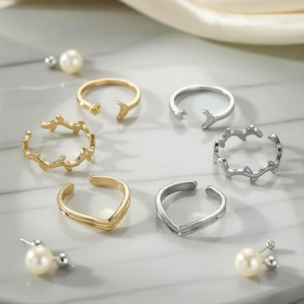 Anel de Dedo do Pé Estrela Lua Elegante, Joias de Moda Dourada e Prateada Ajustáveis, Acessório Exclusivo Feminino para