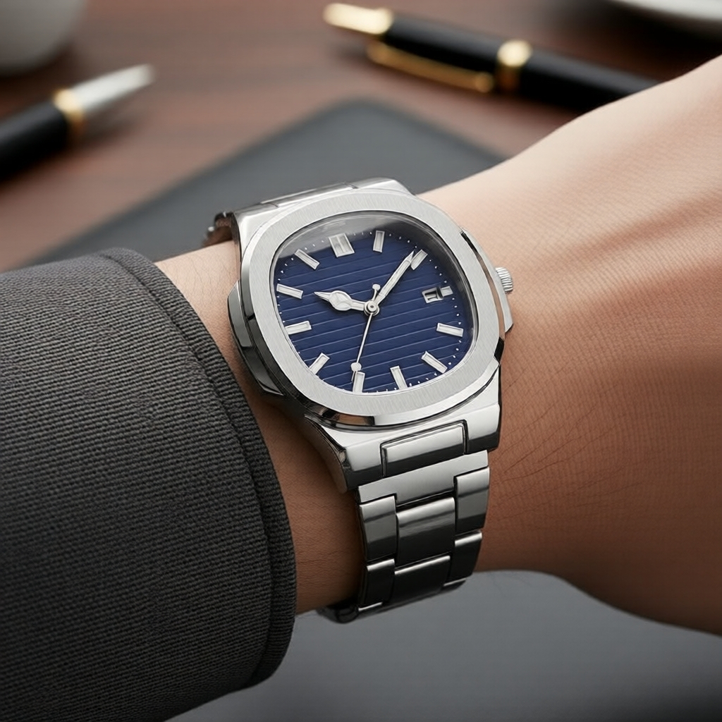 Relógio de Quartzo Masculino de Luxo com Calendário - Pulseira de Aço Inoxidável, Sem Caixa