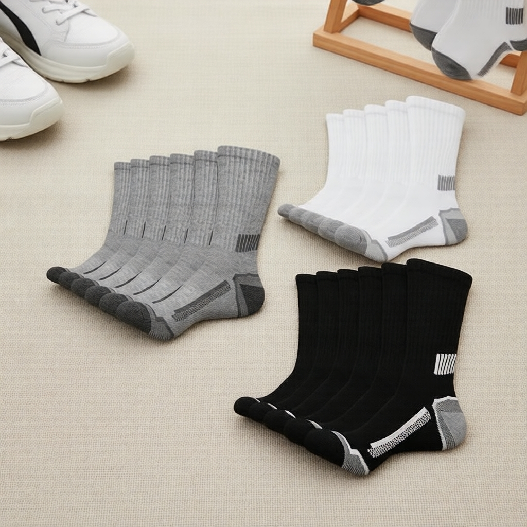  Pacote com 6/12/18 Pares de Meias Esportivas Masculinas Cano Médio – Absorventes de Suor e Ventiladas, Perfeitas para