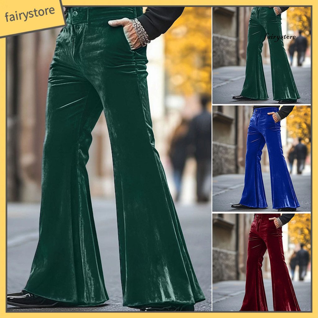 [FYS] Calça Masculina De Veludo Com Fundo De Sino Estilo Retrô , Roupa Discoteca Dos Anos 70 , Casual , Folgada , Para F