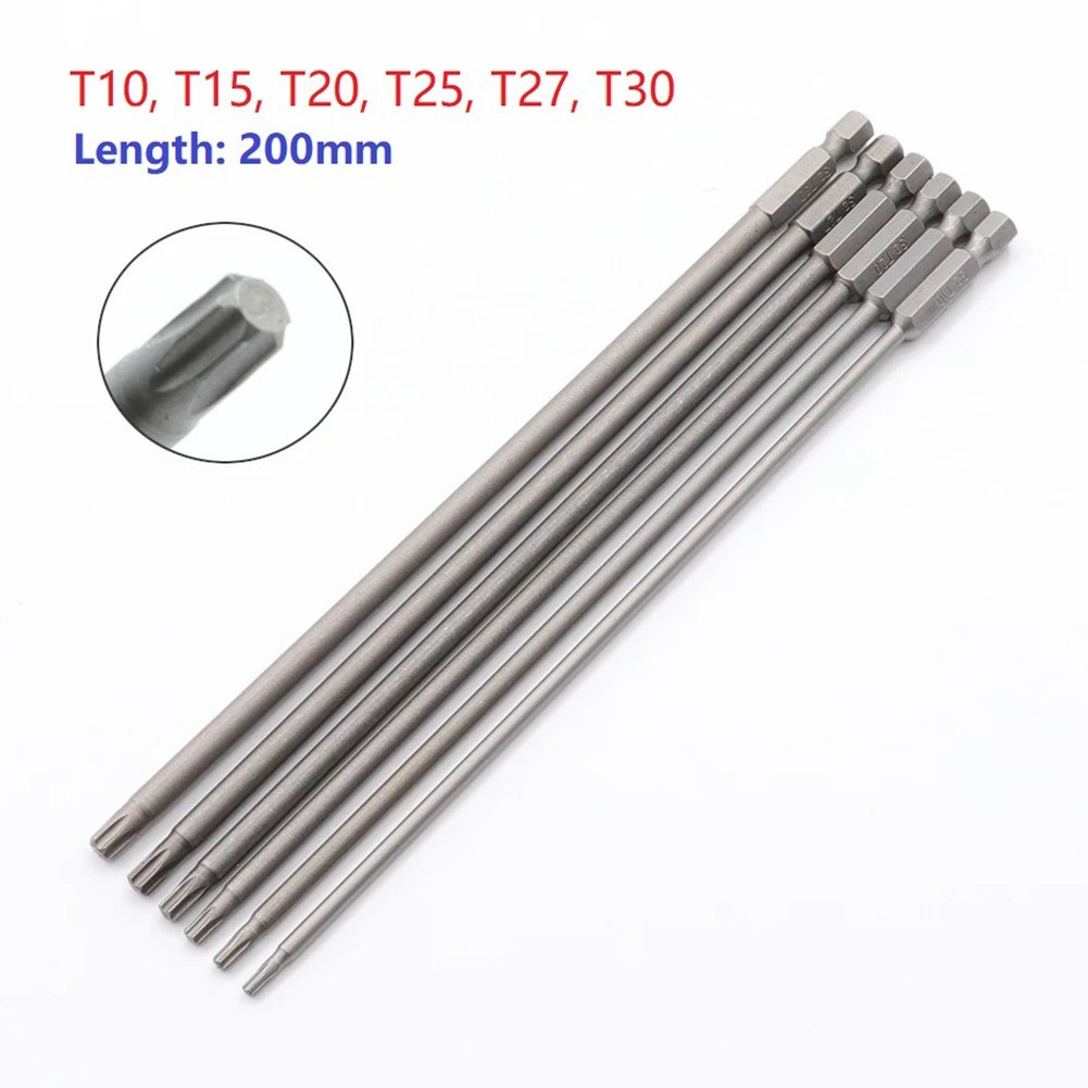 1/6pc 200mm Chave De Fenda Torx Magnética Bit Liga Aço T10 T15 T20 T25 T27 T30