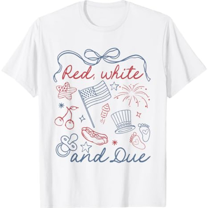 Coquette Bow Vermelho Branco E Due 4 De Julho Gravidez Revela Camiseta Masculina