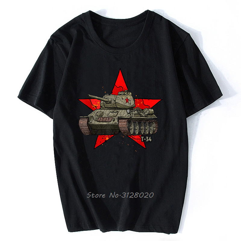 T-34 Tanque Soviético Exército Russo Histórico Estrela Vermelha Camiseta Masculina De Algodão Legal Camisetas Topos Stre