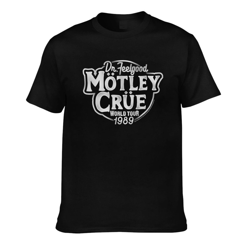 Camiseta Masculina Casual Estampada Motley Crue Dr Feel Tour 89 Heavy Metal Merch De Algodão