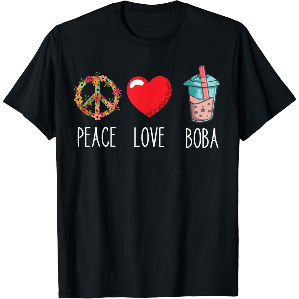Boba Love Peace Bubble Tea Lover Tapioca Pérola Leite Camiseta Presente Unissex