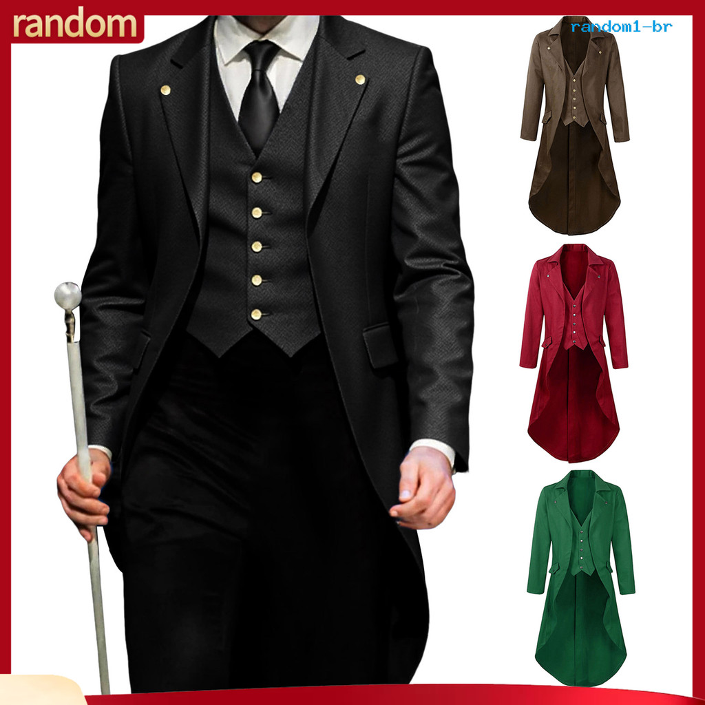 [RAN] Jaqueta Smoking Slim Fit Lapela Manga Comprida Vestido Retrô Estilo Medieval Terno Festas Festivas