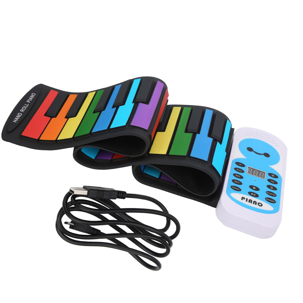 sicibr Teclado Macio Piano 49 Teclas Roll Up Rainbow Brinquedo De Silicone Portátil Para Crianças Iniciantes