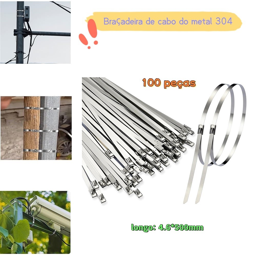 Abraçadeiras de aço inoxidável 100 tiras, 4.6x500mm, antiferrugem, tubos mecânicos, tubos de escape de carro