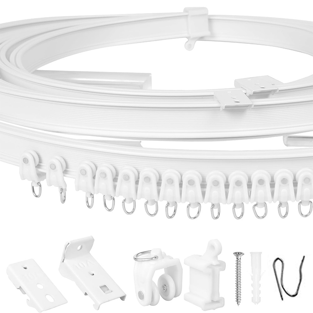 Cortina dobrável flexível de 5m, parede de teto curvada de PVC branco, estilo rebite de dupla utilização, cortina plissa
