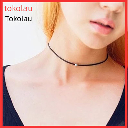 Colar Feminino Casual Preto Punk Couro Sintético Corrente Com Contas De Clavícula Presente