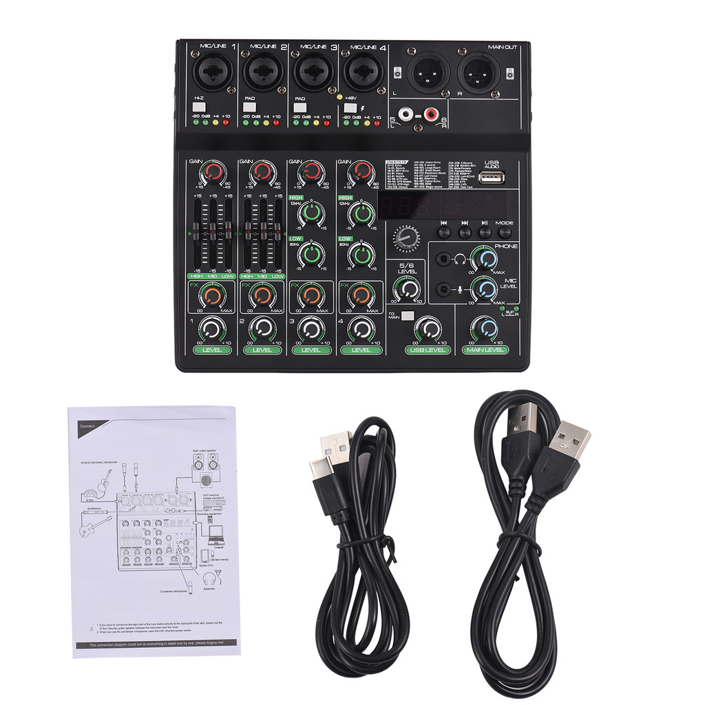 Mixer De Áudio Console De Mixagem De 6 Canais Com 256 Efeitos 48V Phantom Power Para Gravação Em Estúdio Doméstico DJ Ne