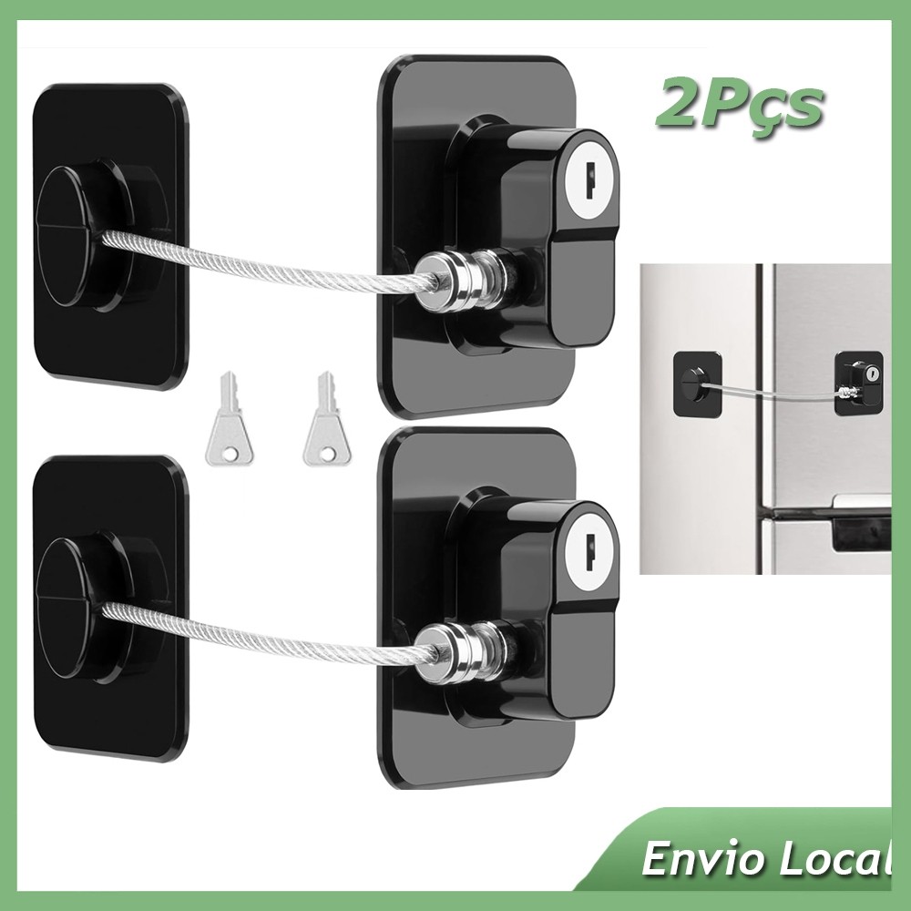 2 Trava Tranca De Segurança Chave Para Porta Gaveta Freezer Janela Porta Armario Geladeira Guarda Roupa Quadrada Preto