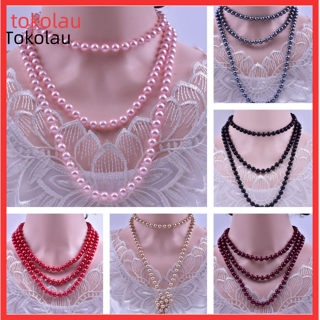 Colar De Pérolas Falsas Charmoso E Elegante Conjunto De Vidro Longo Simuladas Para Aniversário