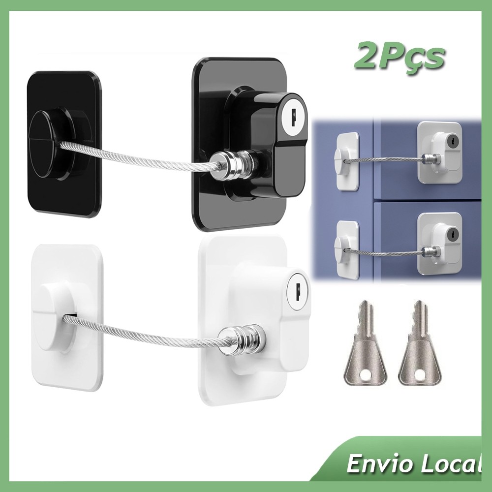 2 Trava Tranca De Segurança Chave Para Porta Gaveta Freezer Janela Porta Armario Geladeira Guarda Roupa Quadrada