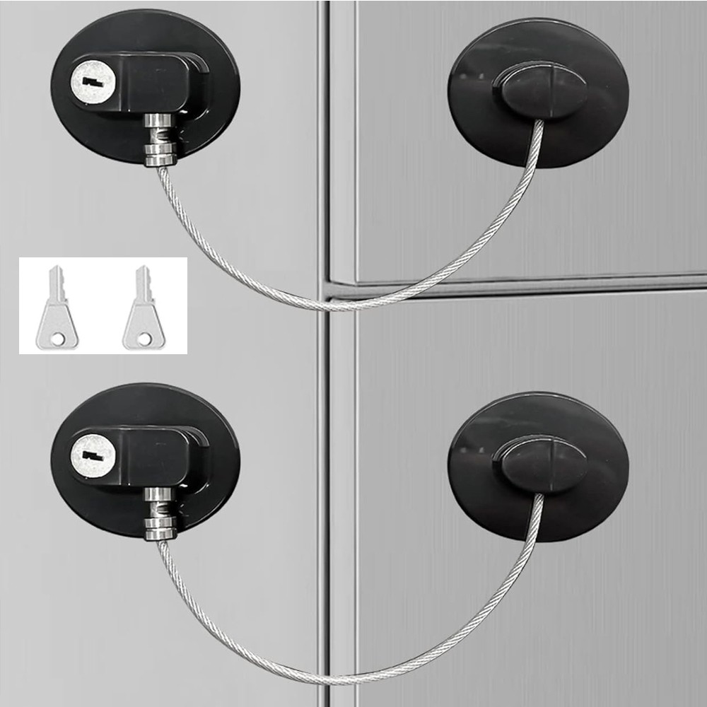 2 fechaduras de segurança ovais pretas sem perfuração, fácil instalação, armários de geladeira, portas, janelas, proteçã