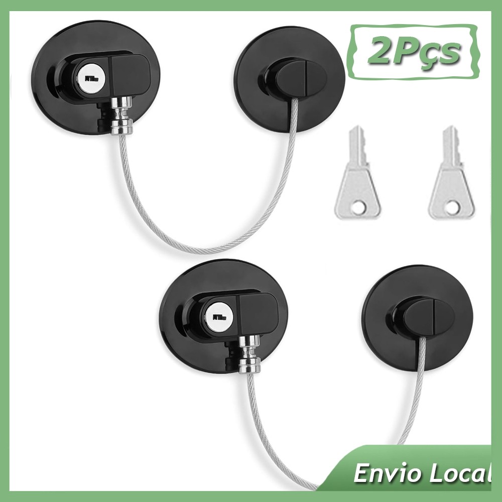 2 Trava Tranca De Segurança Chave Para Porta Gaveta Freezer Janela Porta Armario Geladeira Guarda Roupa Redonda Preto