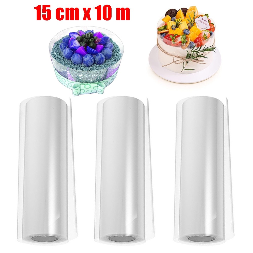 Colar para bolo, conjunto de colar de bolo de acetato de ajustável de 15cm x 10m, mousse de bolo, 3 rolo de PET de bolo