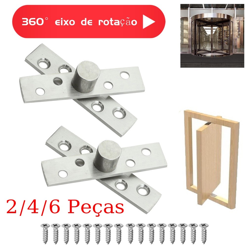 Conjunto de 2/4/6 peças, dobradiça de porta invisível pesada, 360°Dobradiça invisível giratória com parafusos
