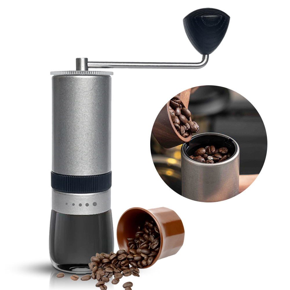 Moedor Manual De Grãos De Café CNC Moinho Aço Inoxidável 5 Configurações Ajustáveis Rebarba De Manivela Portátil Para Go