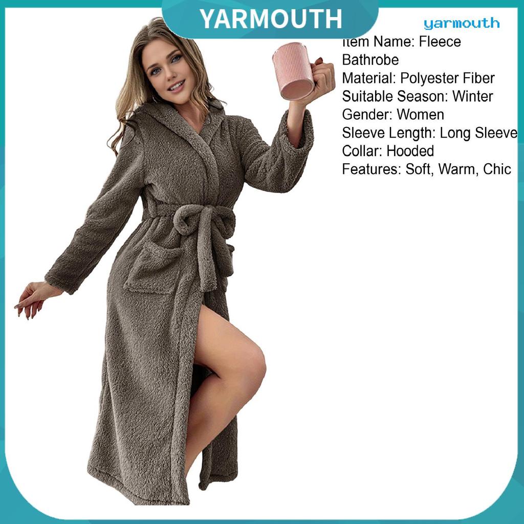 [YAR] Robe Longo Feminino De Pelúcia Com Cinto , Roupão Felpudo E Macio Capuz , Fofo , Grosso , Quente , Roupa De Dormir