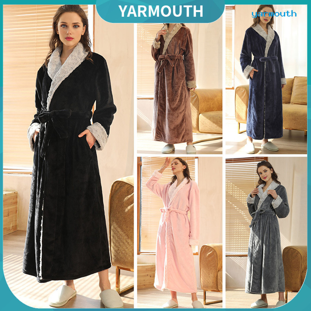 [YAR] Robe De Lã De Pelúcia Macio Para Mulheres , Roupão Felpudo E Aconchegante , Grosso , Quente , Até O Chão , Flanela