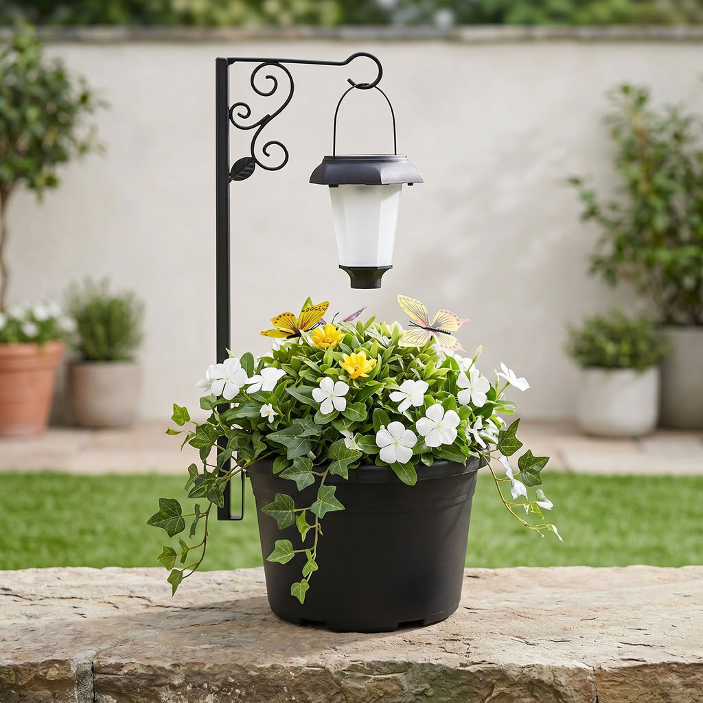 seafeel Poste De Lâmpada Solar Com Plantador 2 Em 1 Luz Movida A Energia Vaso De Plantas Decorativa À Prova D'água Para
