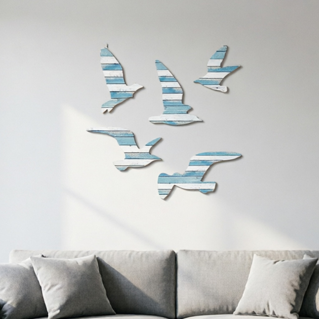 SHENYOU 5 Peças De Madeira Gaivota Praia Arte De Parede Náutica Com Tema Costeira Decoração De Vintage Pássaros Marinhos